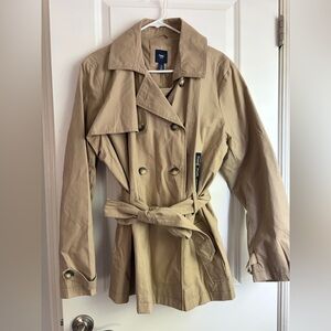 GAP Khaki/Tan Double-Breasted Trench Coat with Waist Tie